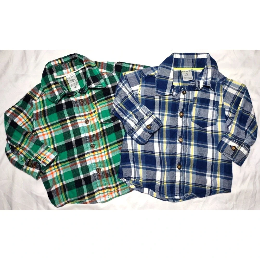 Carter's Baby Boy 6 Mos Hooded Jacket Button Down Plaid‎ Top Lot 4pc Bear Fox